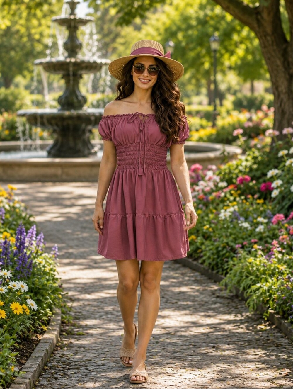 Off-Shoulder Orchid Boho Smocked Blouse